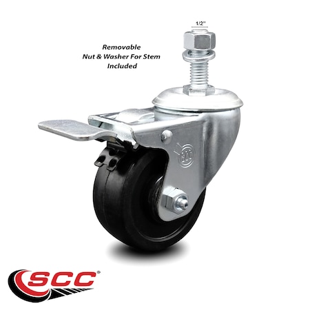 Service Caster 3.5 Inch Soft Rubber Wheel Swivel 1/2 Inch Stem Caster with Total Lock Brake SCC SCC-TSTTL20S3514-SRS-121315